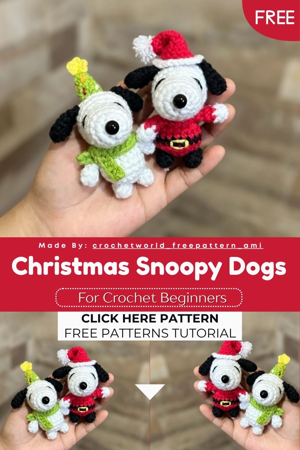 Crochet Christmas Snoopy Dogs Amigurumi Pattern for Home Accents