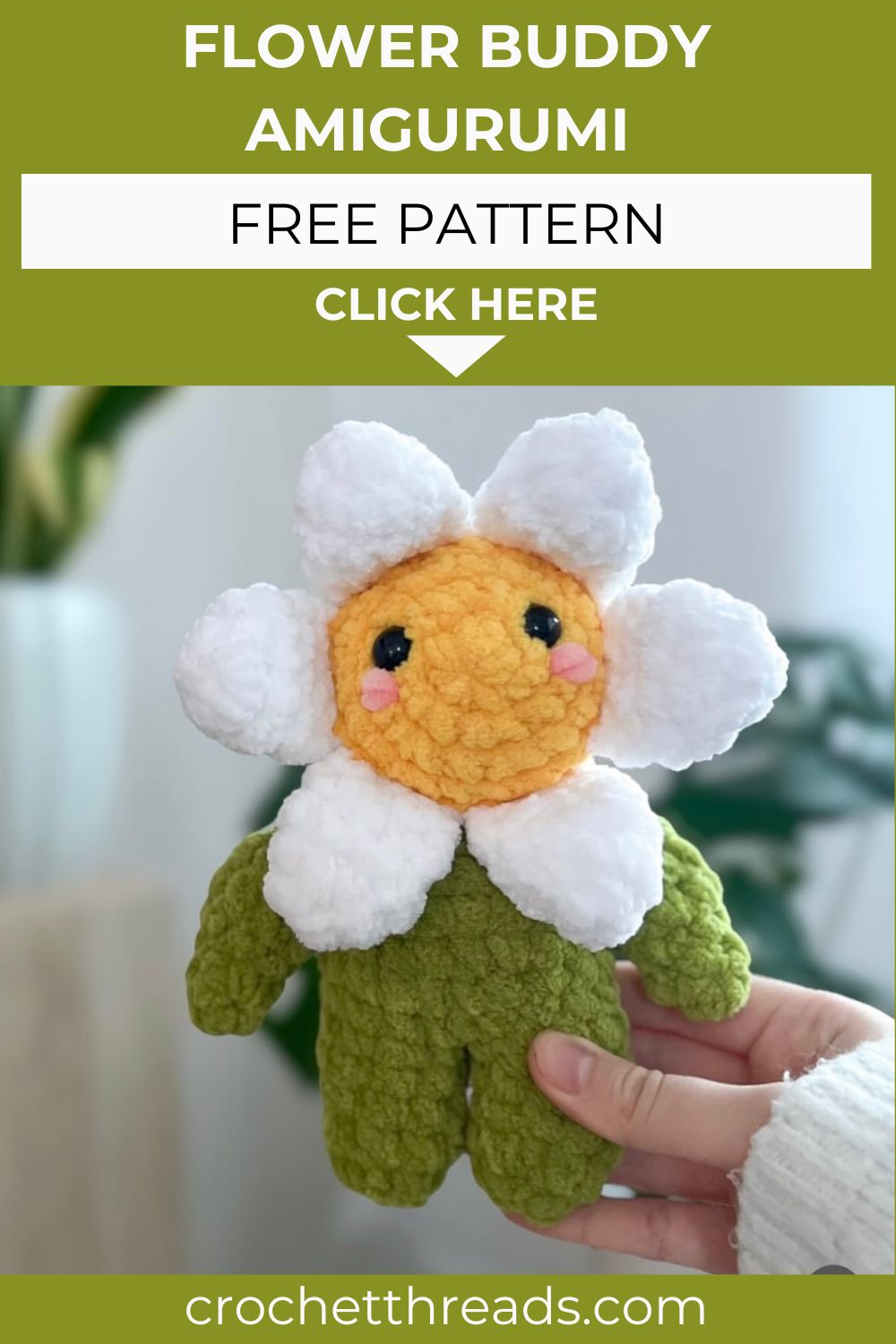 Crochet Daisy Flower Buddy Amigurumi Pattern for Home Accents