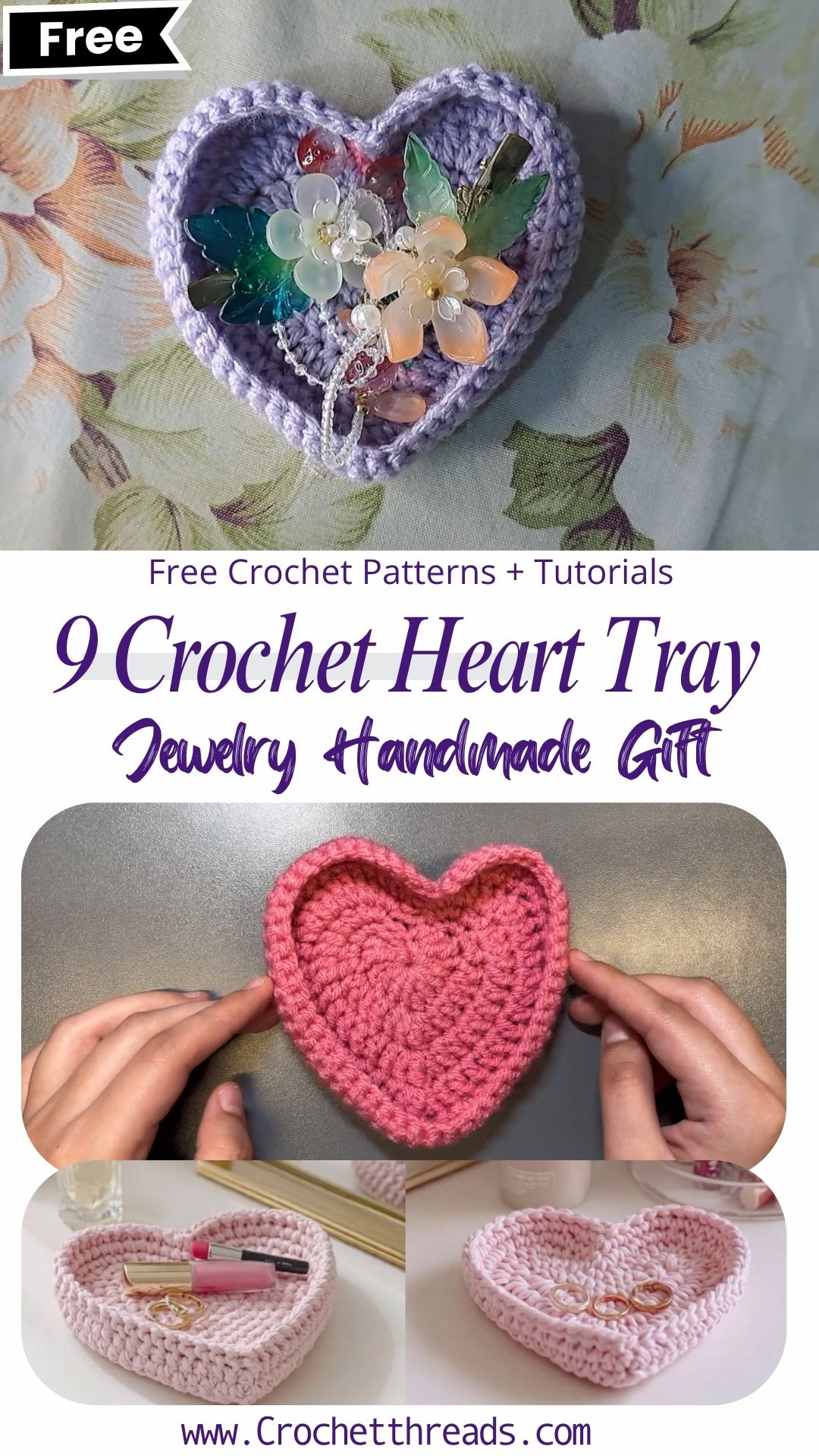 Crochet Heart Tray for Jewelry Handmade Gift for Valentine's Day & Birthdays