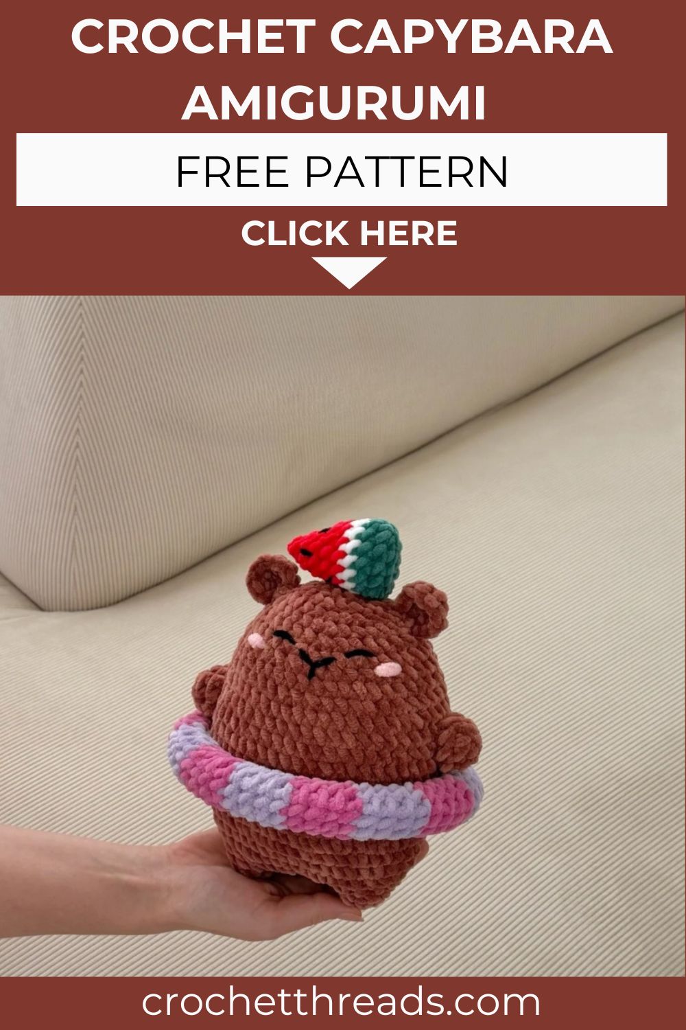 Free Crochet Capybara Amigurumi Easy Pattern with Watermelon Hat