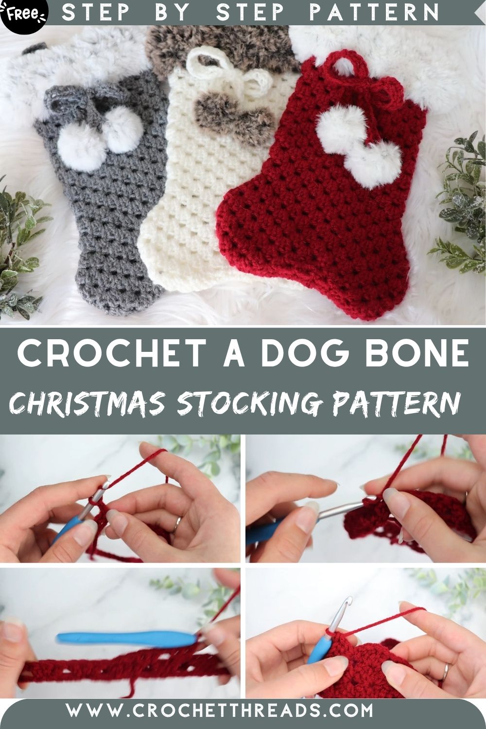 How to Crochet a Dog Bone Christmas Stocking Pattern