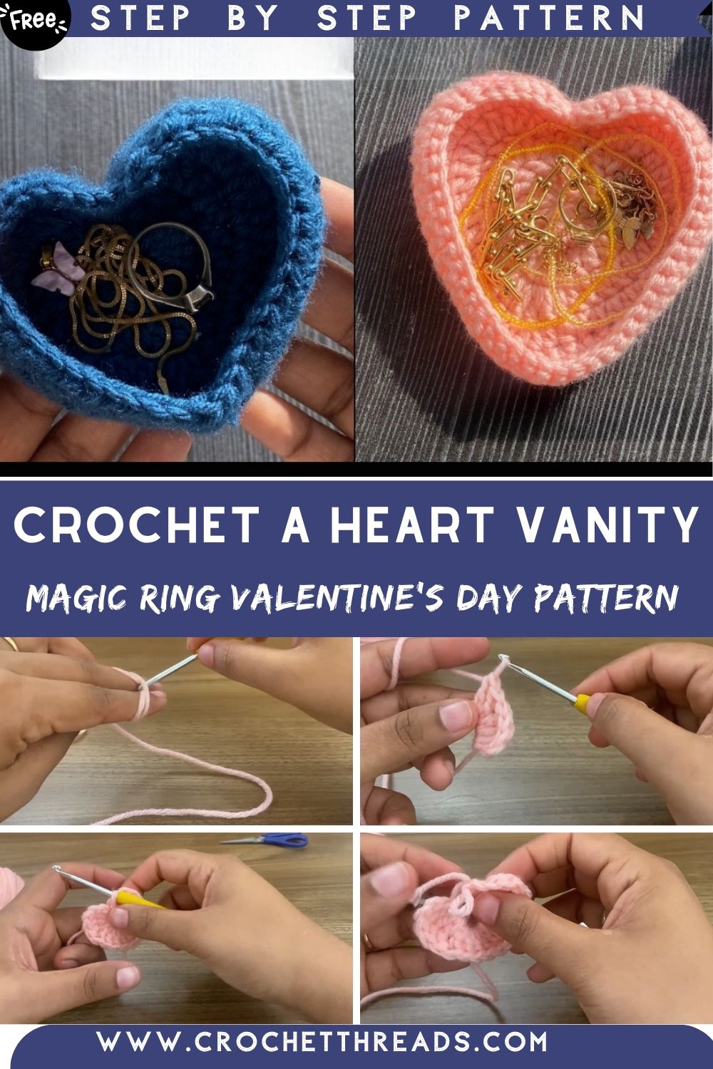 How to Crochet a Heart Vanity Tray Using Magic Ring – Valentine's Day Pattern