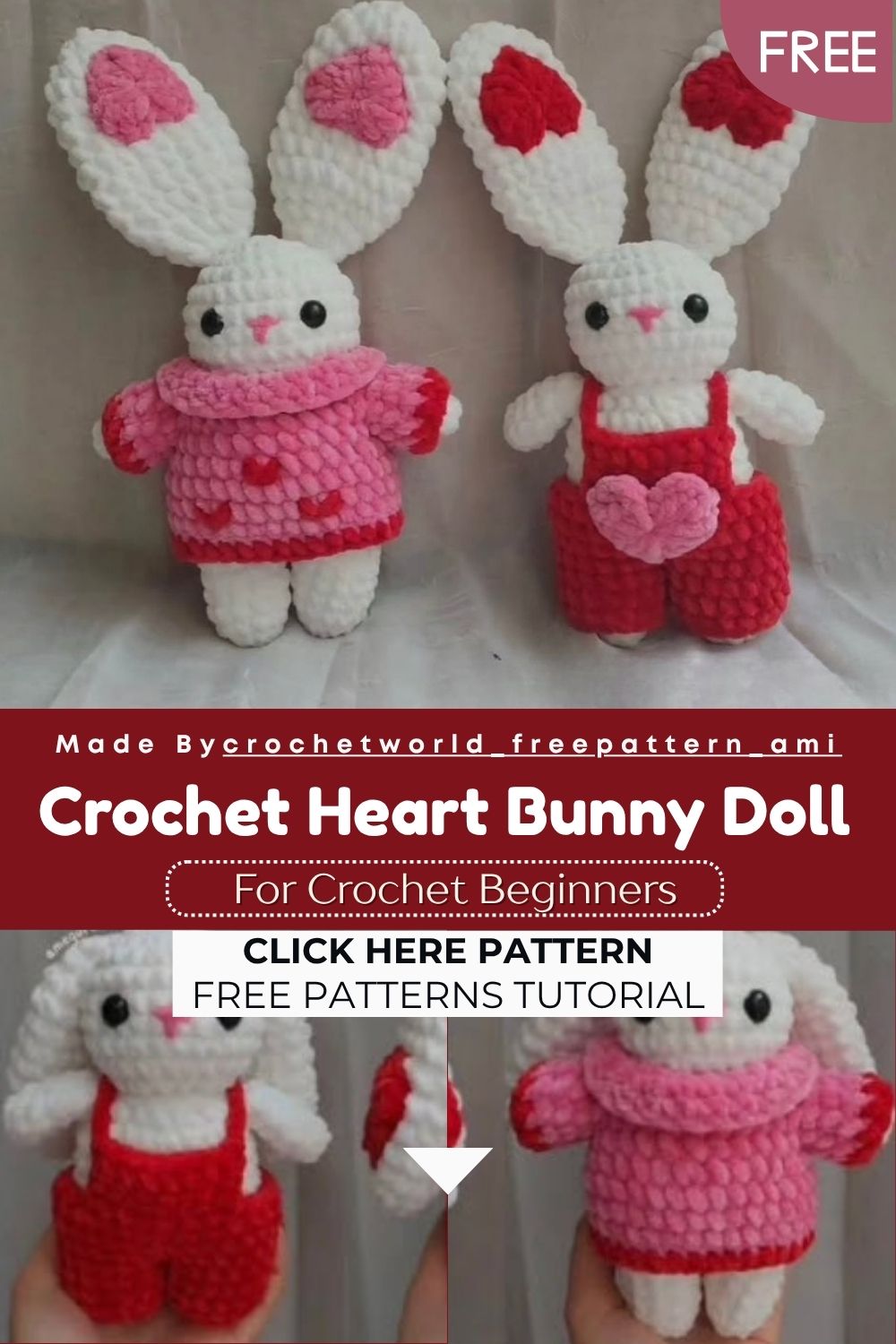 Precious Crochet Heart Bunny Doll with Amigurummi Pattern