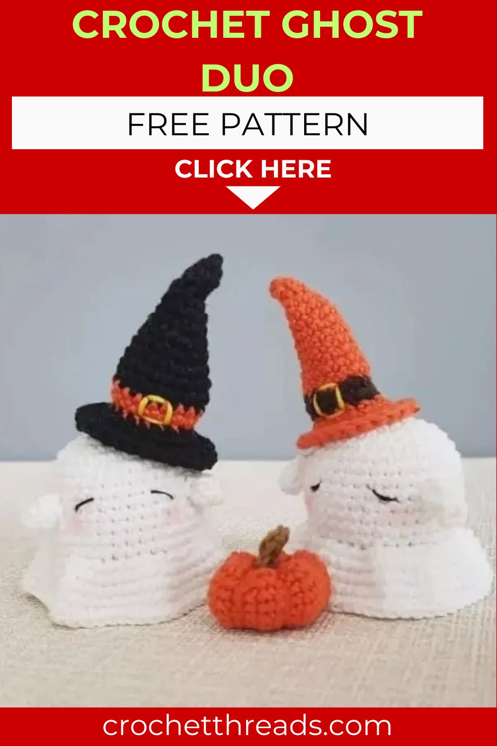 Spooky Crochet Ghost Duo with Witch Hats – Free Amigurumi Pattern