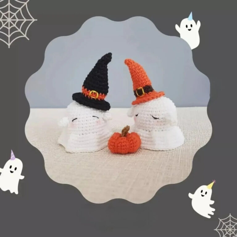 Spooky Crochet Ghost Duo with Witch Hats – Free Amigurumi Pattern