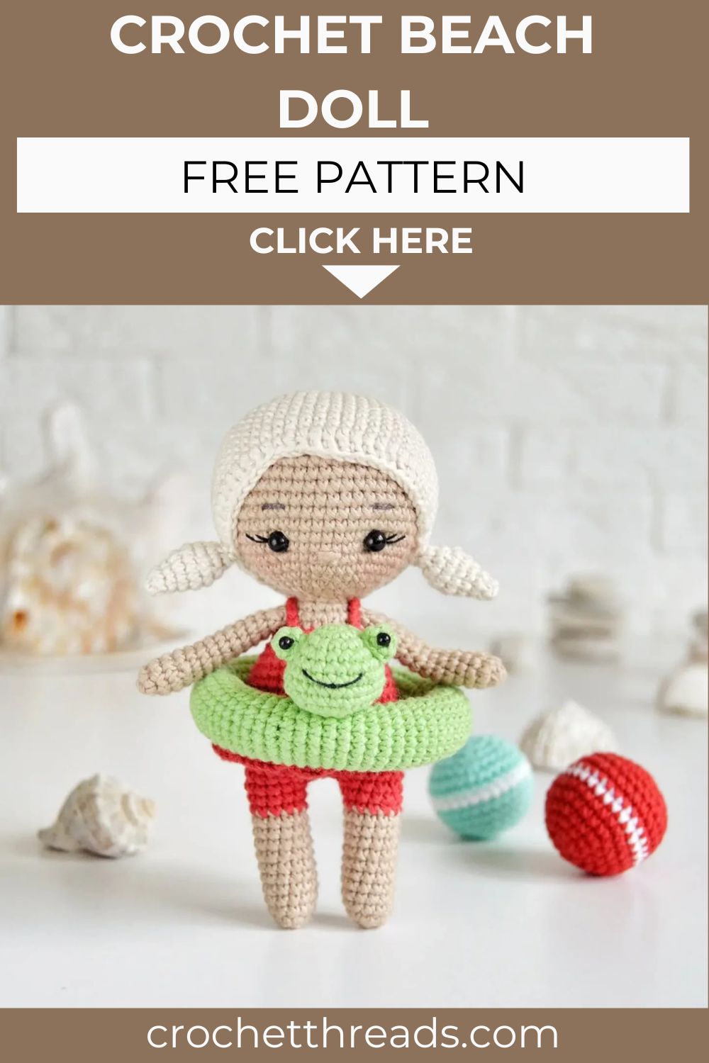 Sweet Crochet Beach Doll with Frog Float – Free Amigurumi Pattern