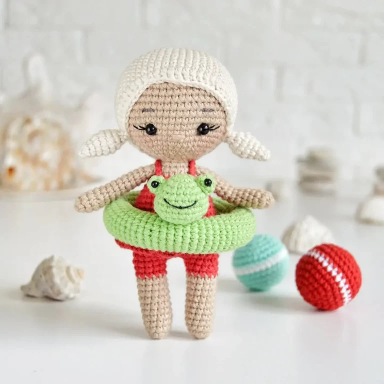 Sweet Crochet Beach Doll with Frog Float – Free Amigurumi Pattern