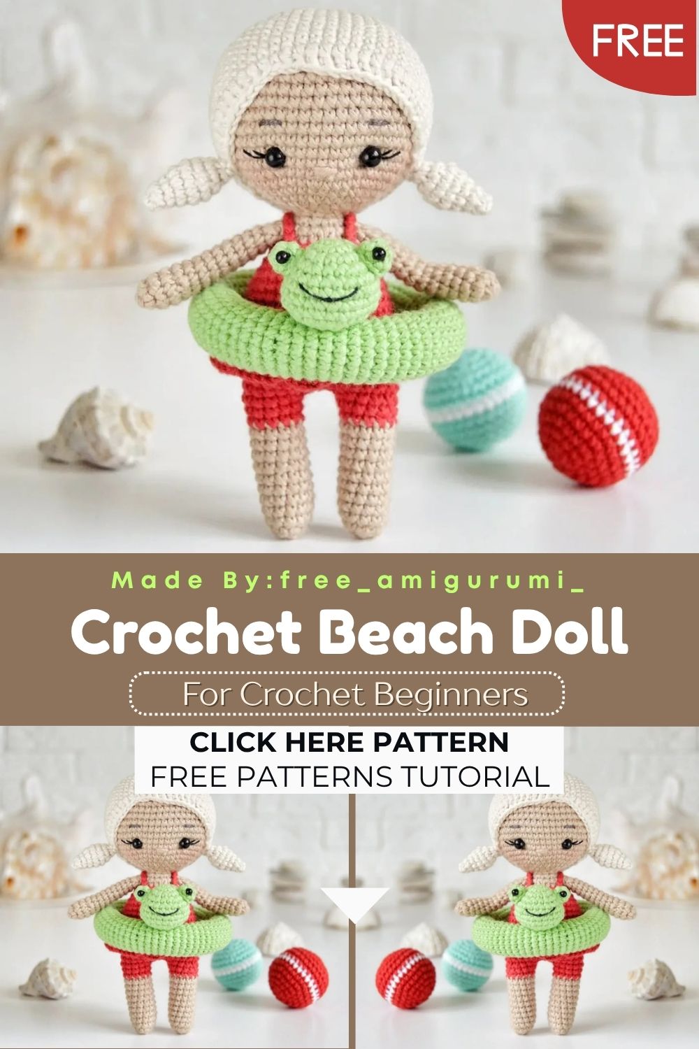 Sweet Crochet Beach Doll with Frog Float – Free Amigurumi Pattern