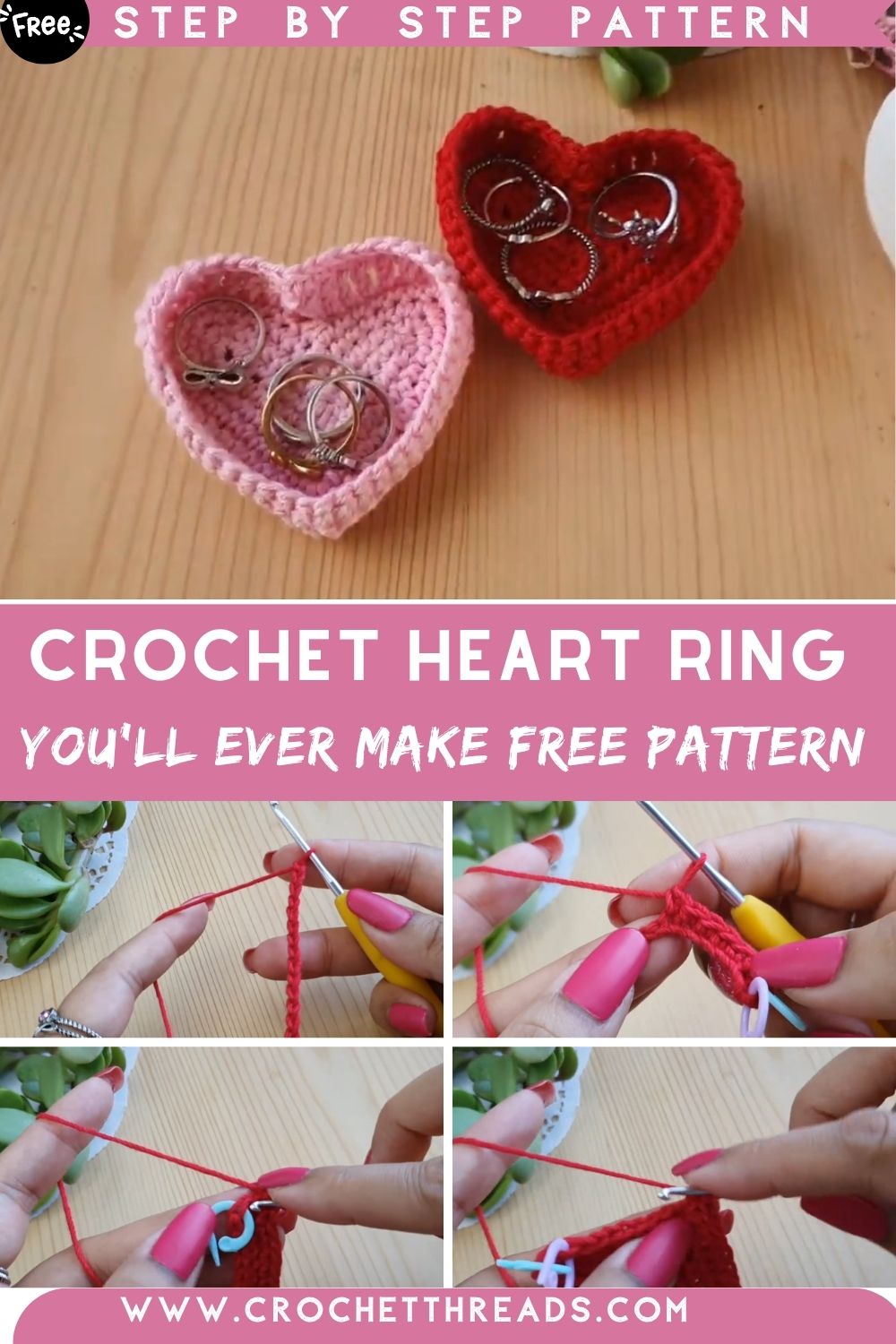 The Sweetest Crochet Heart Ring Holder You'll Ever Make Free Pattern