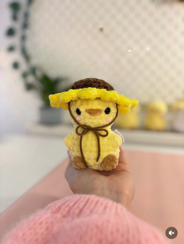 Adorable Crochet Baby Chick in a Sunflower Hat Amigurumi Pattern