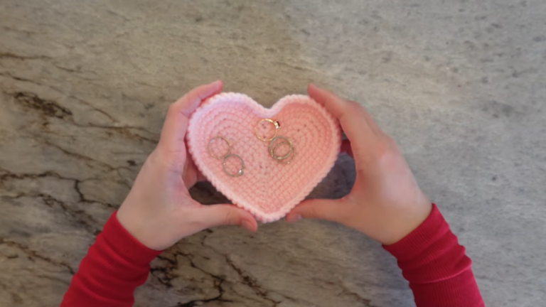 Crochet Heart Tray for Jewelry Handmade Gift for Valentine's Day & Birthdays