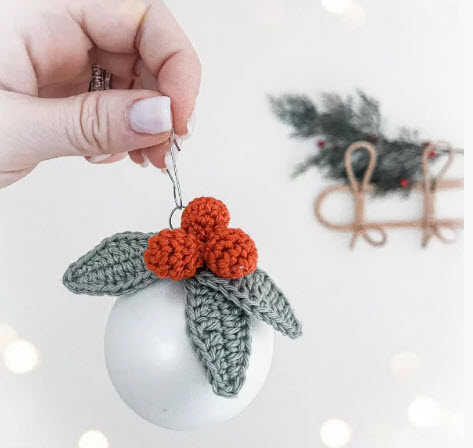 Awesome Crochet Holly Berries Pattern Christmas Bauble Topper