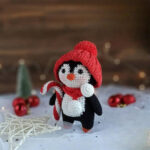 Crochet Penguin Christmas in Pattern Costume with Candy Cane