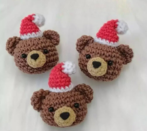Crochet Christmas Bear Face Amigurumi Pattern Santa Hat