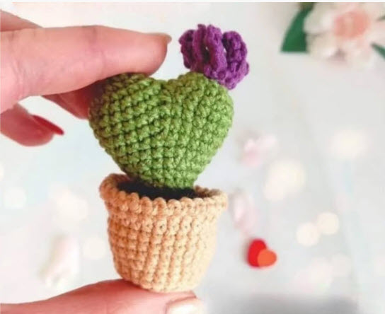 Crochet Heart Cactus Pattern with Flower Pot