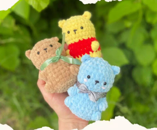 Crochet Bear Trio Keychain Amigurumi Pattern Toy