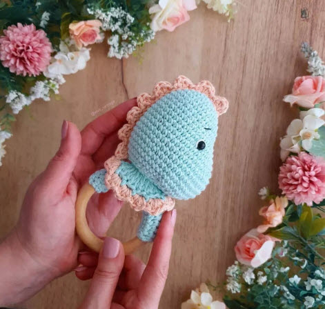 Crochet Baby Dinosaur Rattle Amigurumi Pattern for Little Hands