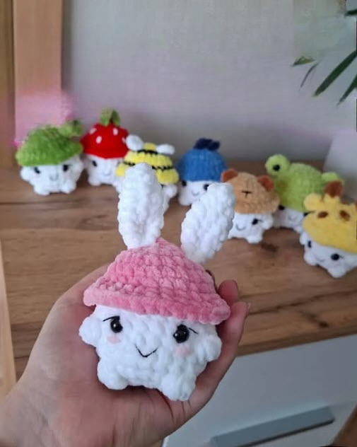 Crochet Mushroom Amigurumi Pattern with Bunny Cap
