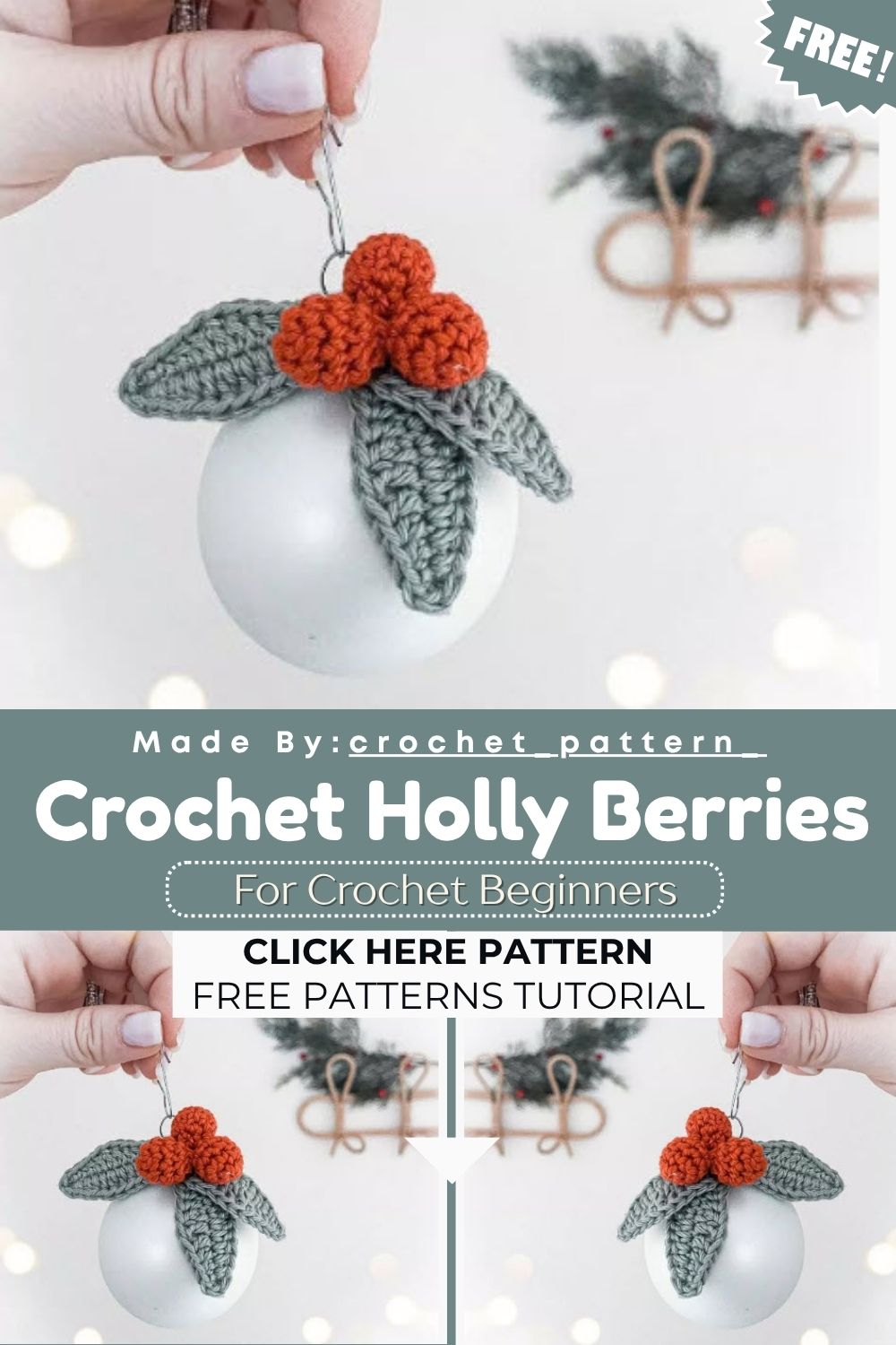 Awesome Crochet Holly Berries Pattern Christmas Bauble Topper