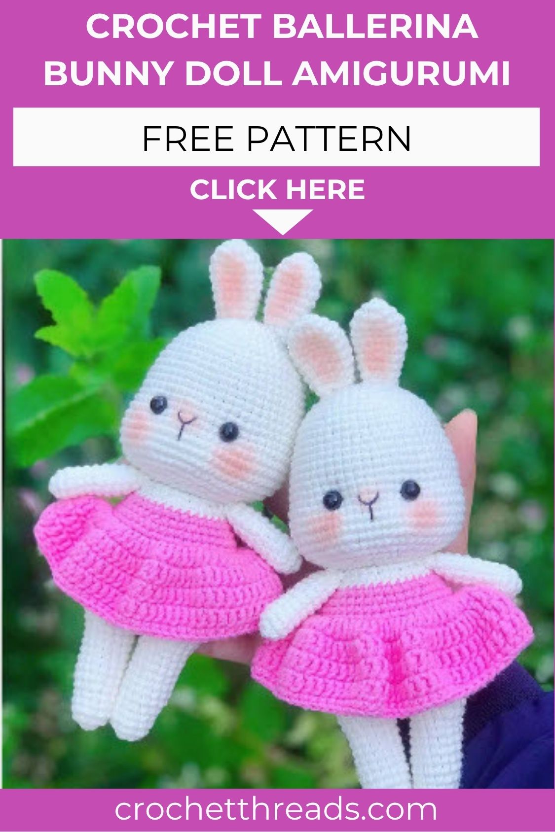Crochet Ballerina Bunny Doll Amigurumi Pattern with Pink Dress