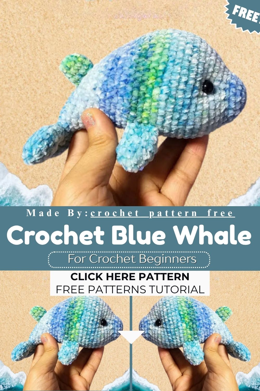 Crochet Blue Whale Amigurumi Pattern in Ocean Tones
