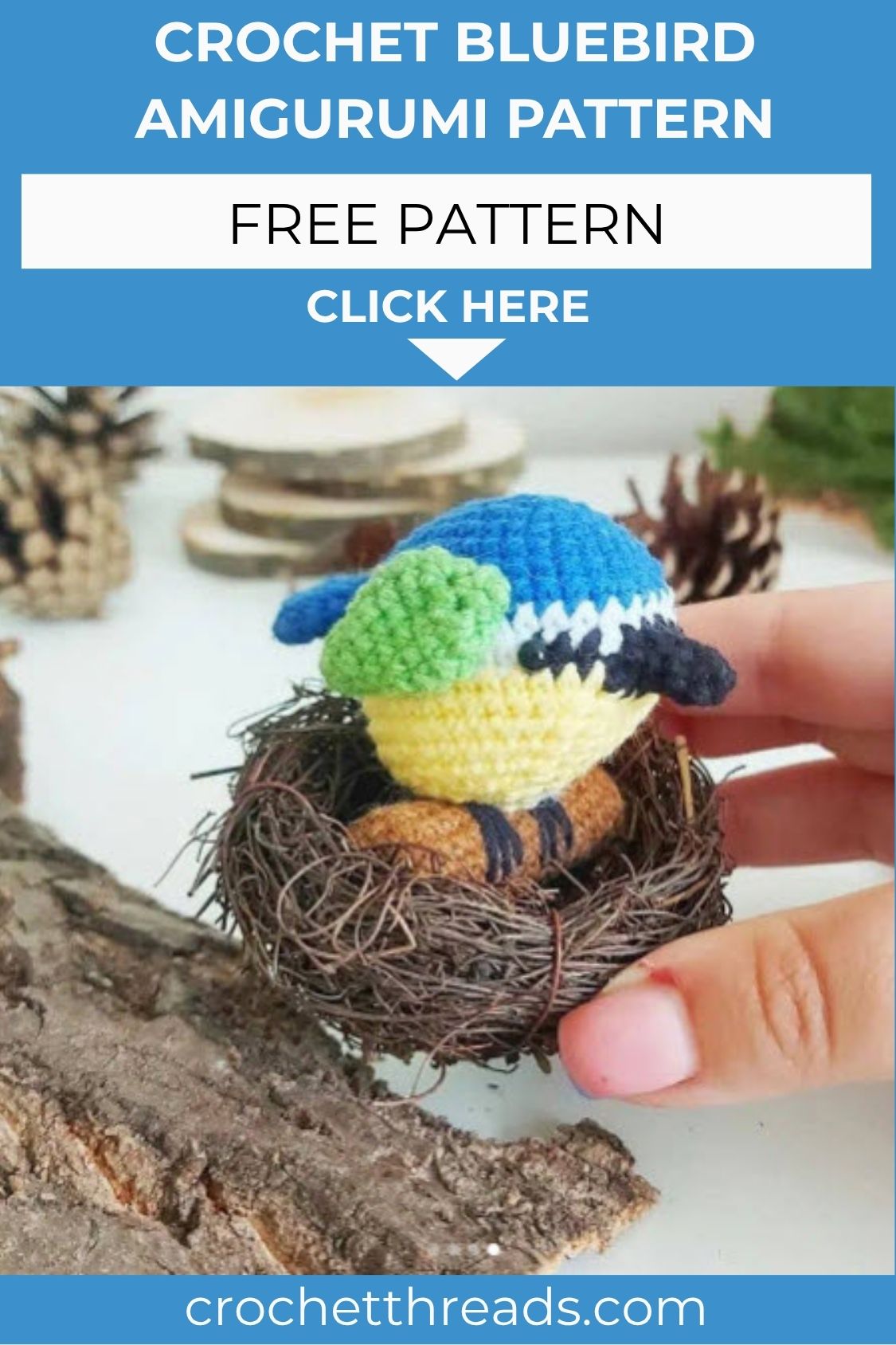 Crochet Bluebird Amigurumi Pattern Nest Display Style