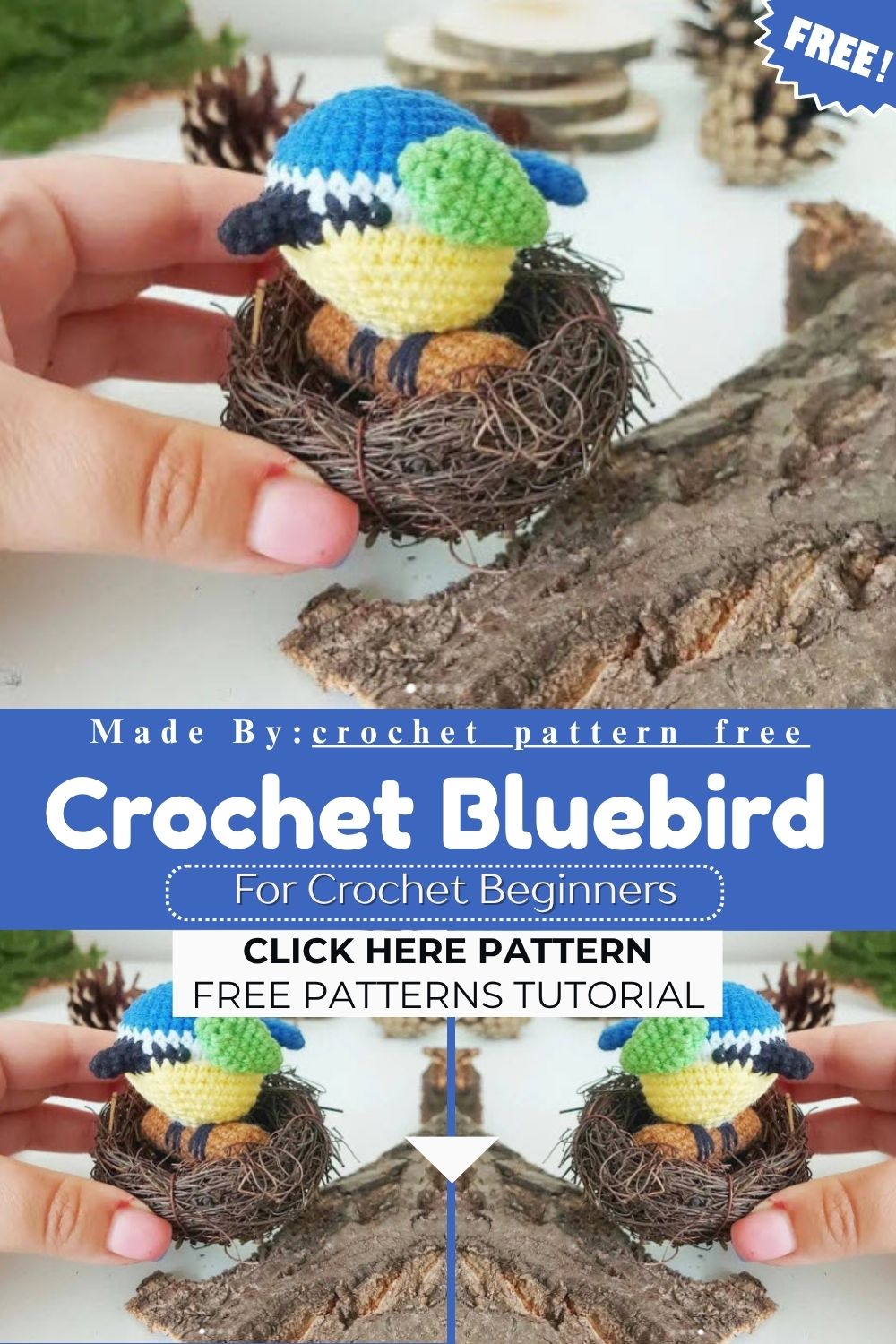 Crochet Bluebird Amigurumi Pattern Nest Display Style