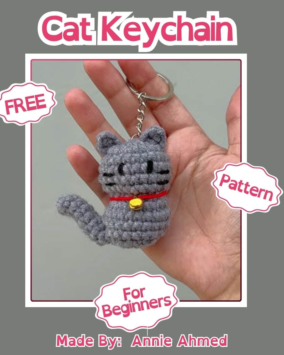 Crochet Cat Keychain Amigurumi Pattern for Bag Charms