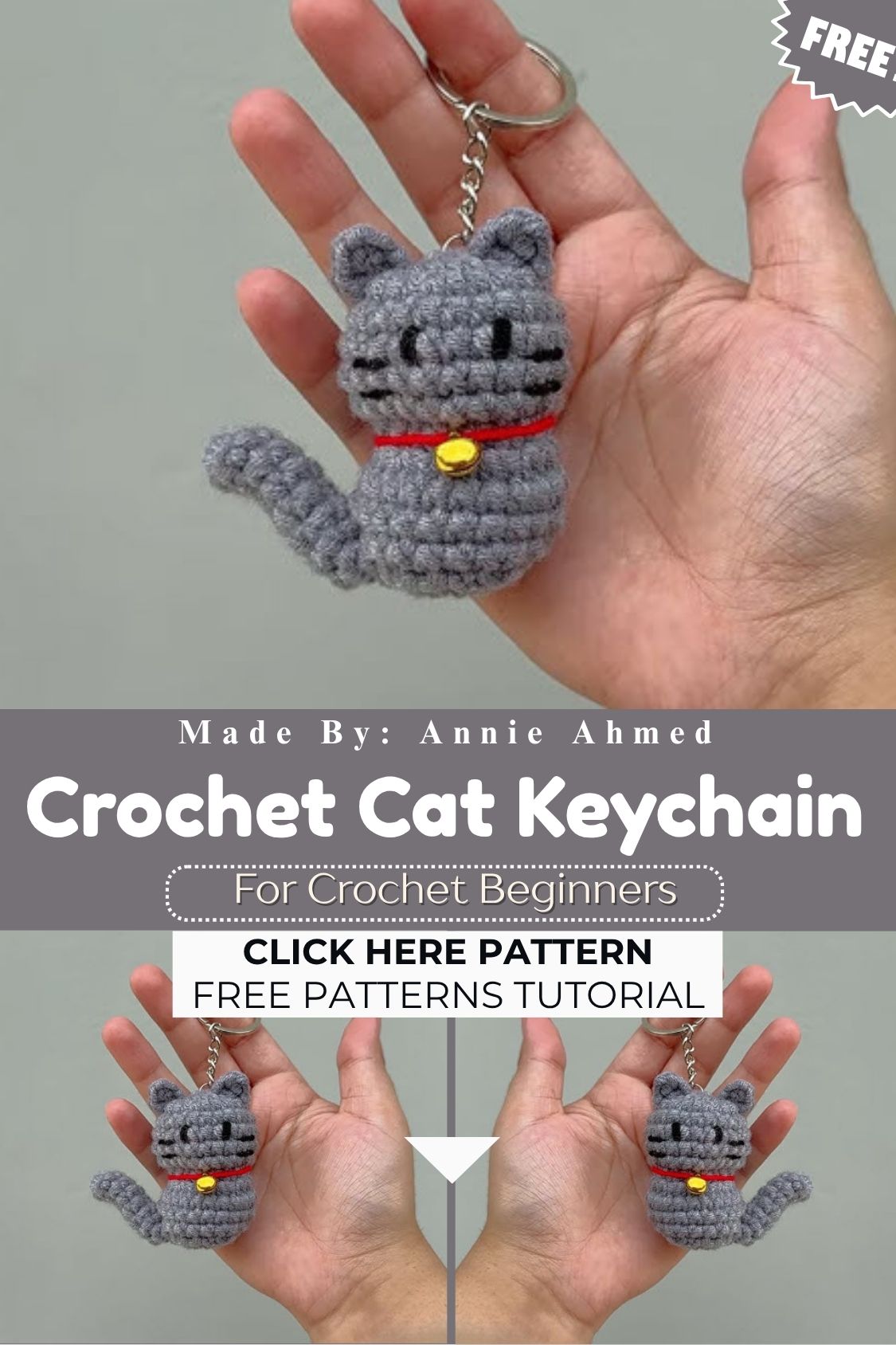 Crochet Cat Keychain Amigurumi Pattern for Bag Charms