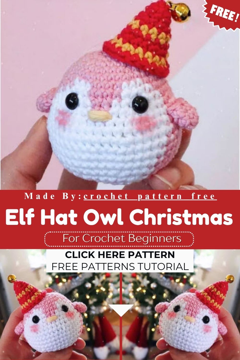 Crochet Elf Hat Owl Christmas Amigurumi Pattern