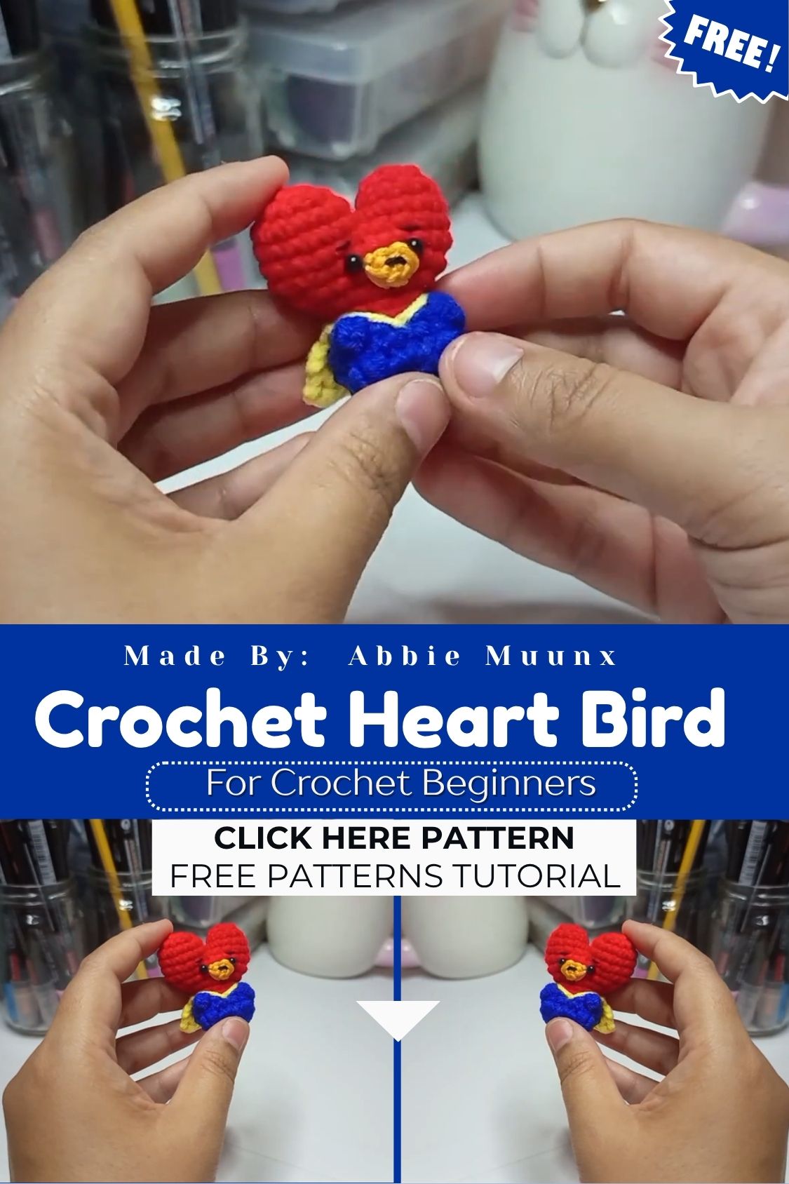Crochet Heart Bird Amigurumi Easy Pattern