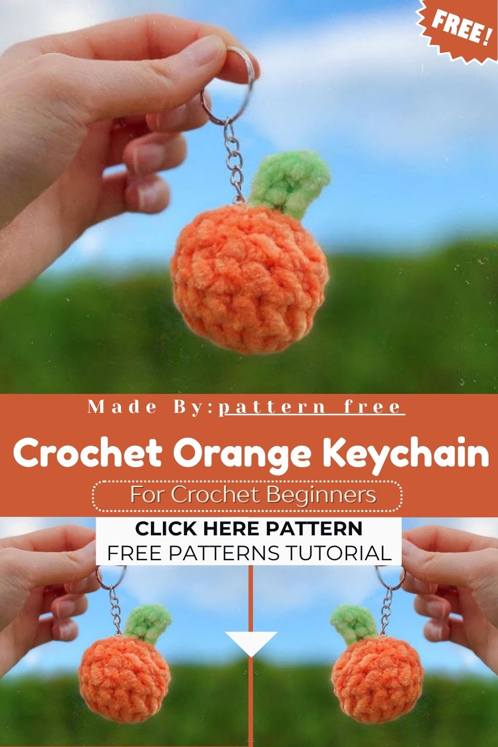 Crochet Orange Keychain Pattern for Fruit Charm