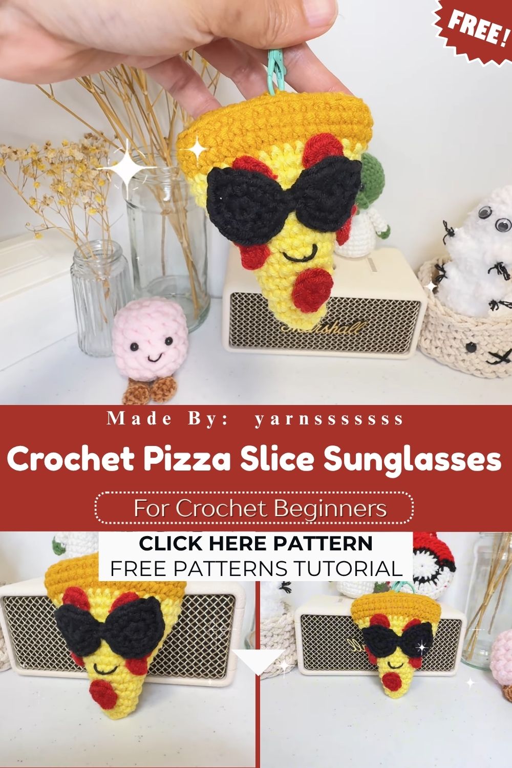 Crochet Pizza Slice Sunglasses Keychain Pattern for Your Style