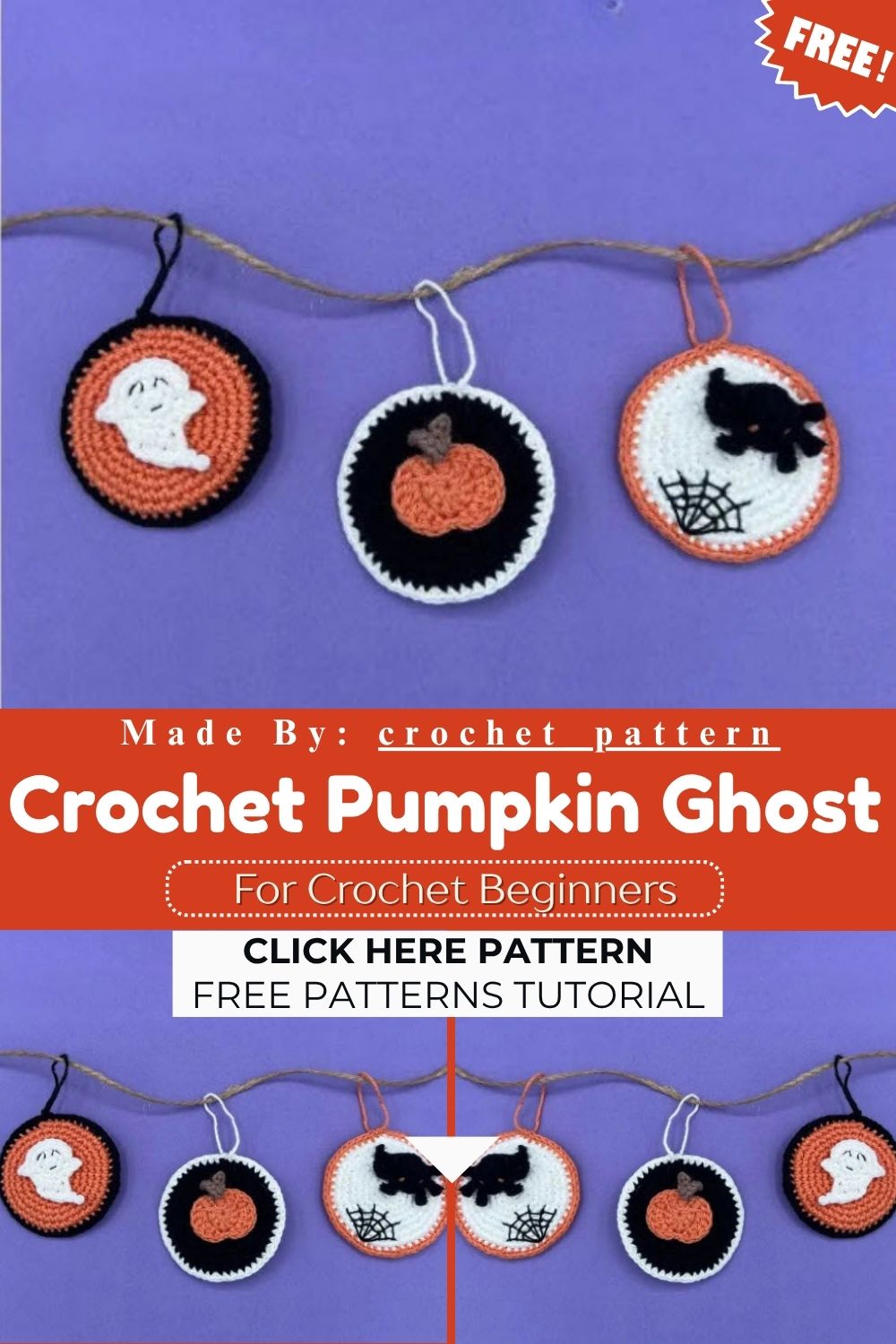 Crochet Pumpkin Ghost Spider Pattern for Halloween Decor