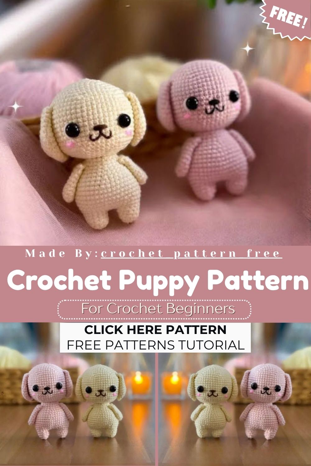 Crochet Puppy Amigurumi Pattern with Floppy Ear Details