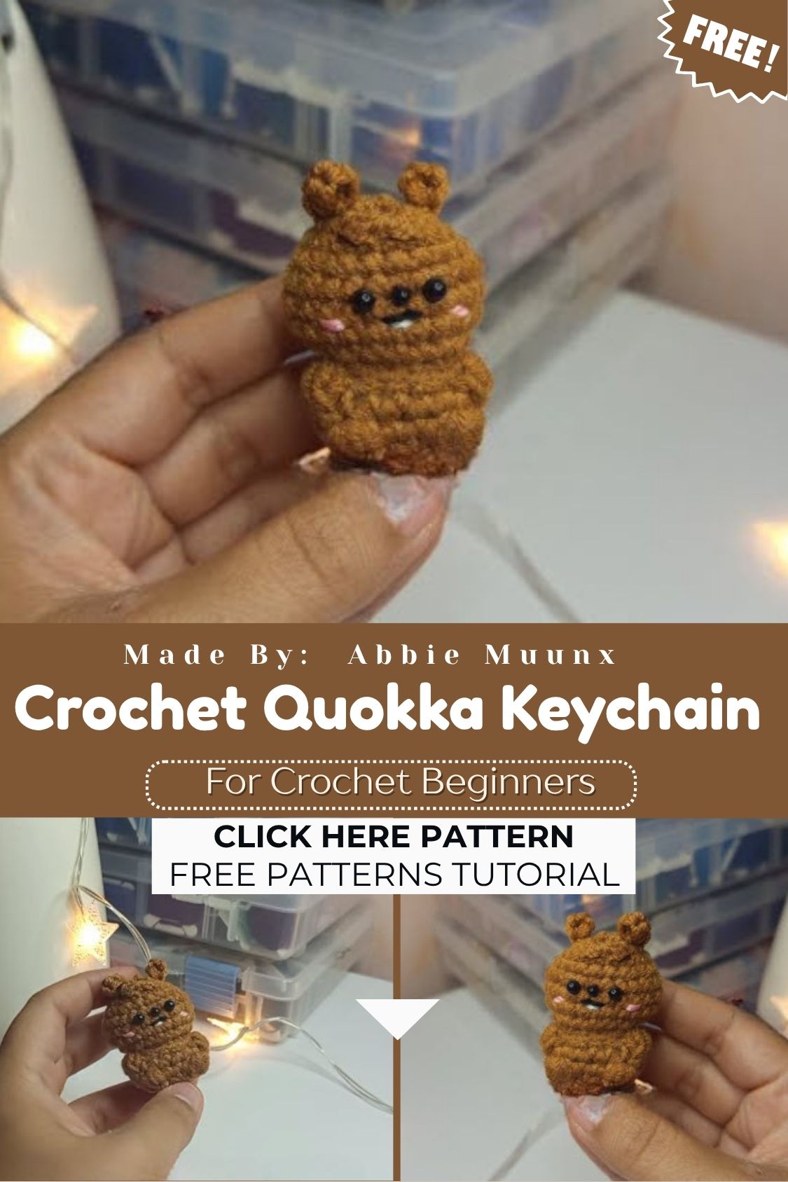 Crochet Quokka Keychain Amigurumi Pattern for Beginners