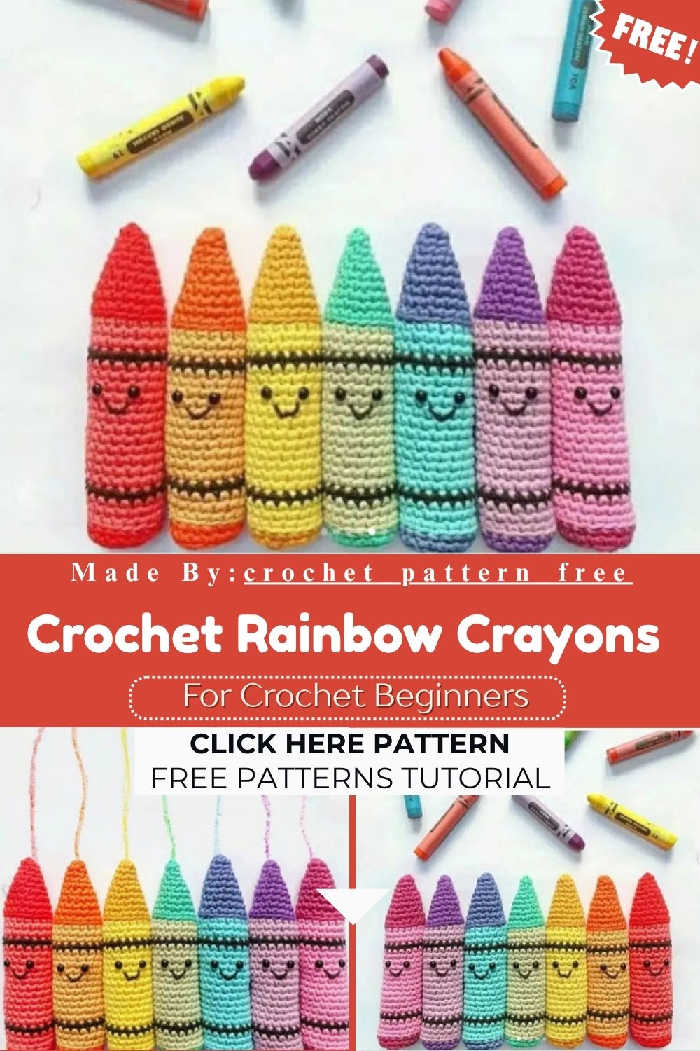Crochet Rainbow Crayons Amigurumi Pattern for Kids Room Decor