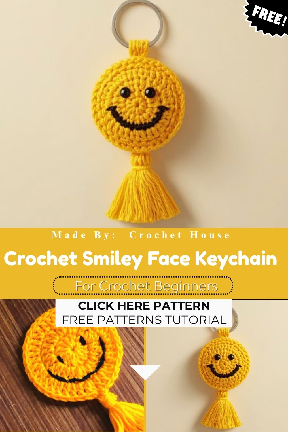 Crochet Smiley Face Keychain Amigurumi Pattern for Modern Vibes