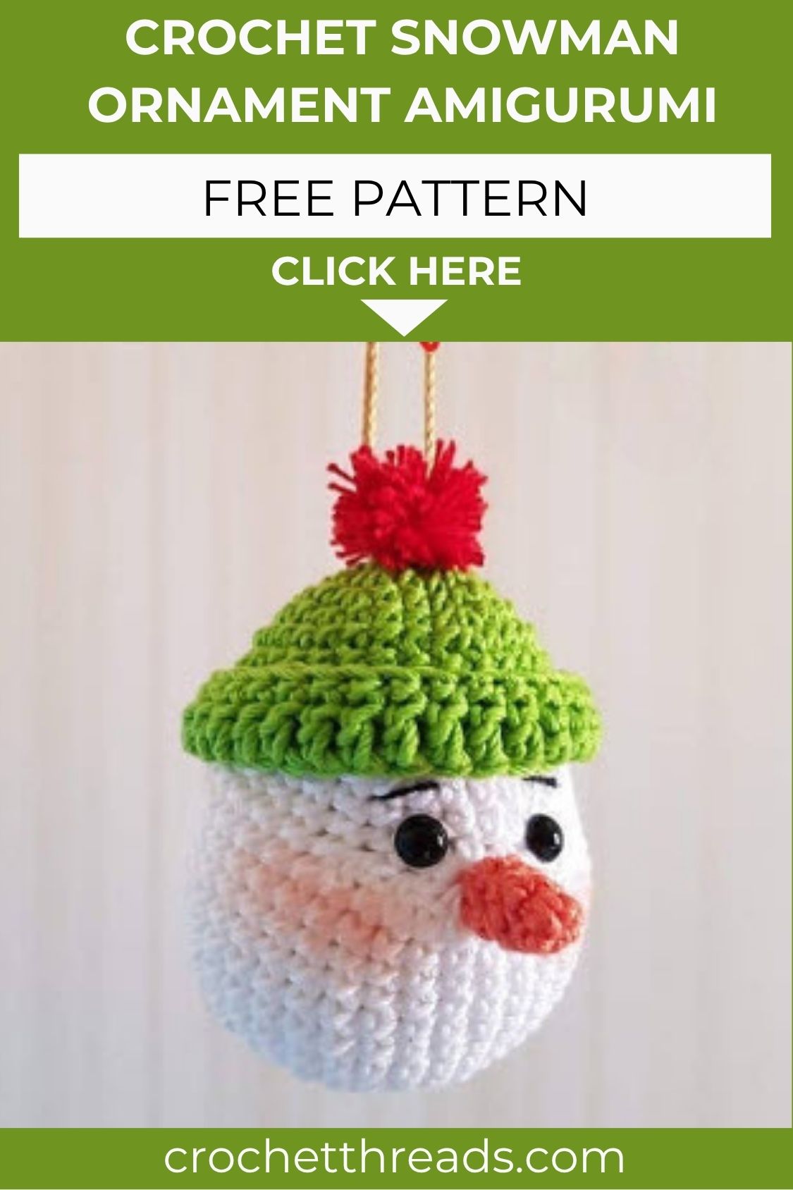 Crochet Snowman Ornament Amigurumi Pattern with Pom Pom Hat