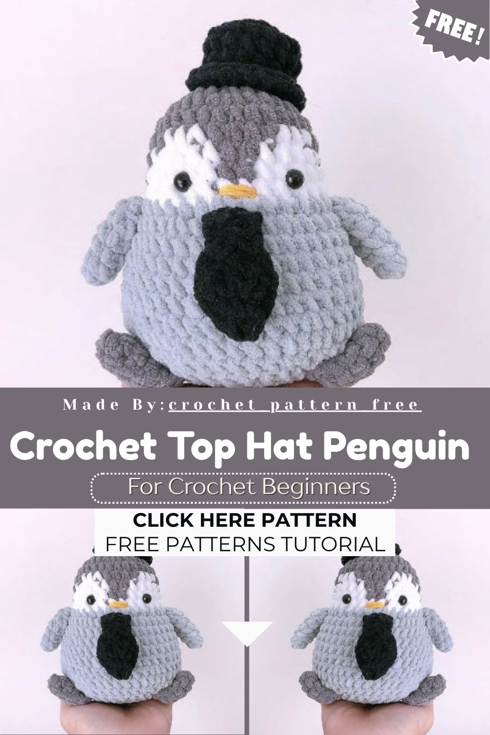 Crochet Top Hat Penguin Amigurumi Pattern Toy
