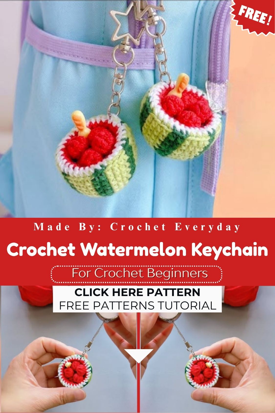 Crochet Watermelon Keychain Amigurumi Pattern for Handmade Gifts