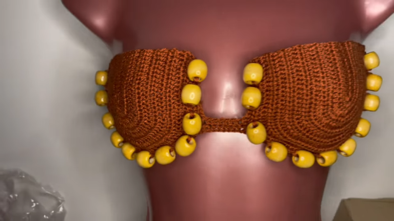 Crochet Half Cup Top Pattern with Wooden Ball Detail