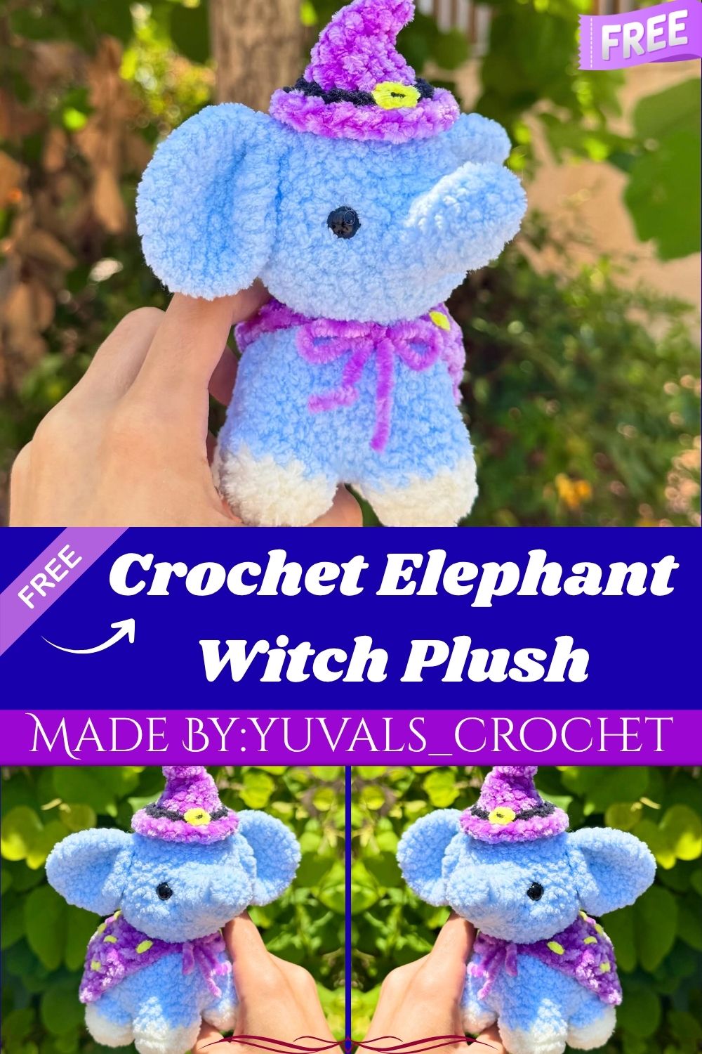 Cute Crochet Elephant Witch Plush Halloween Toy