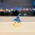 Cute Crochet Ghost with Blue Witch Hat Amigurumi Plush