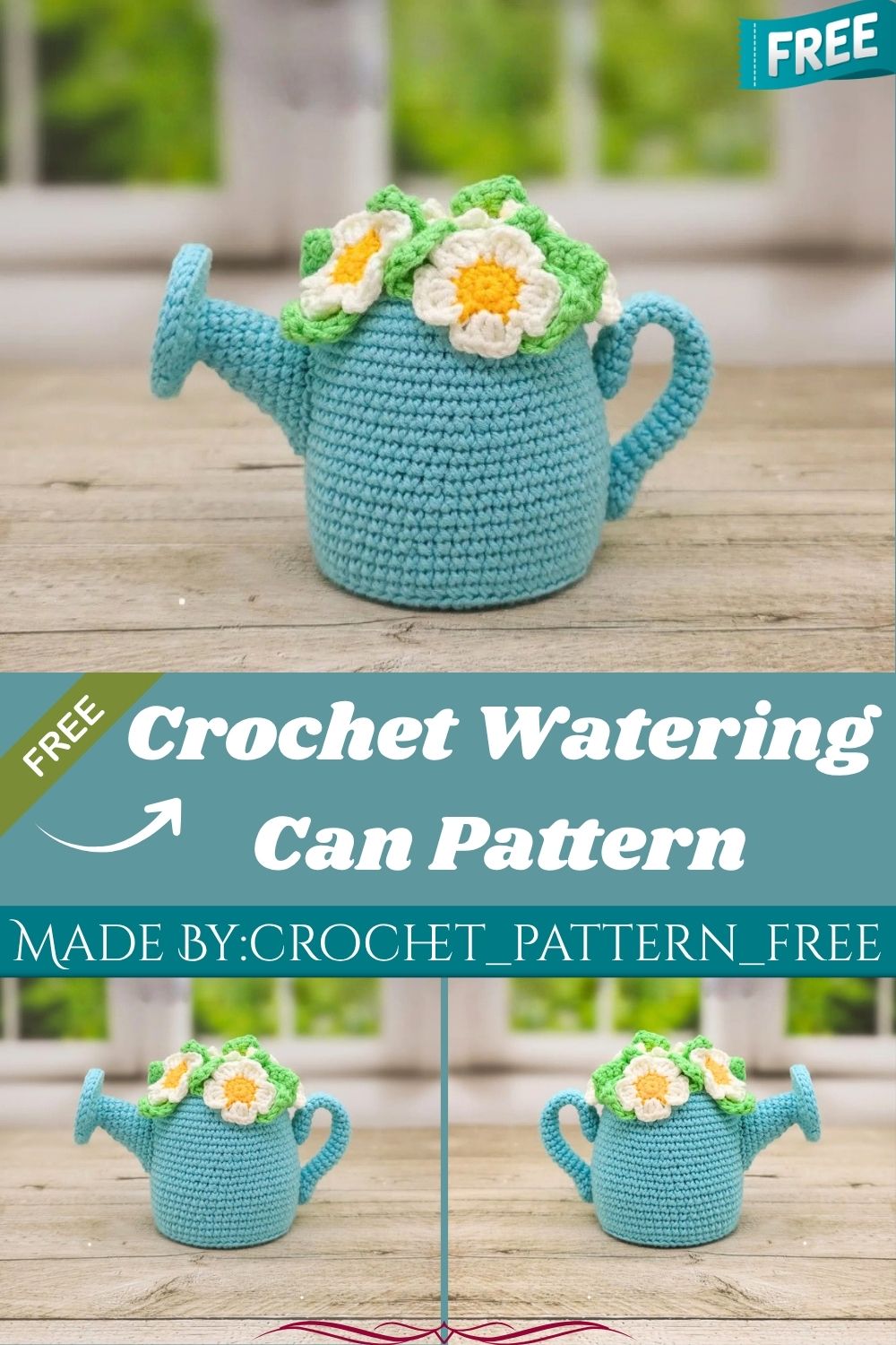 Free Crochet Watering Can Pattern with Daisy Flowers