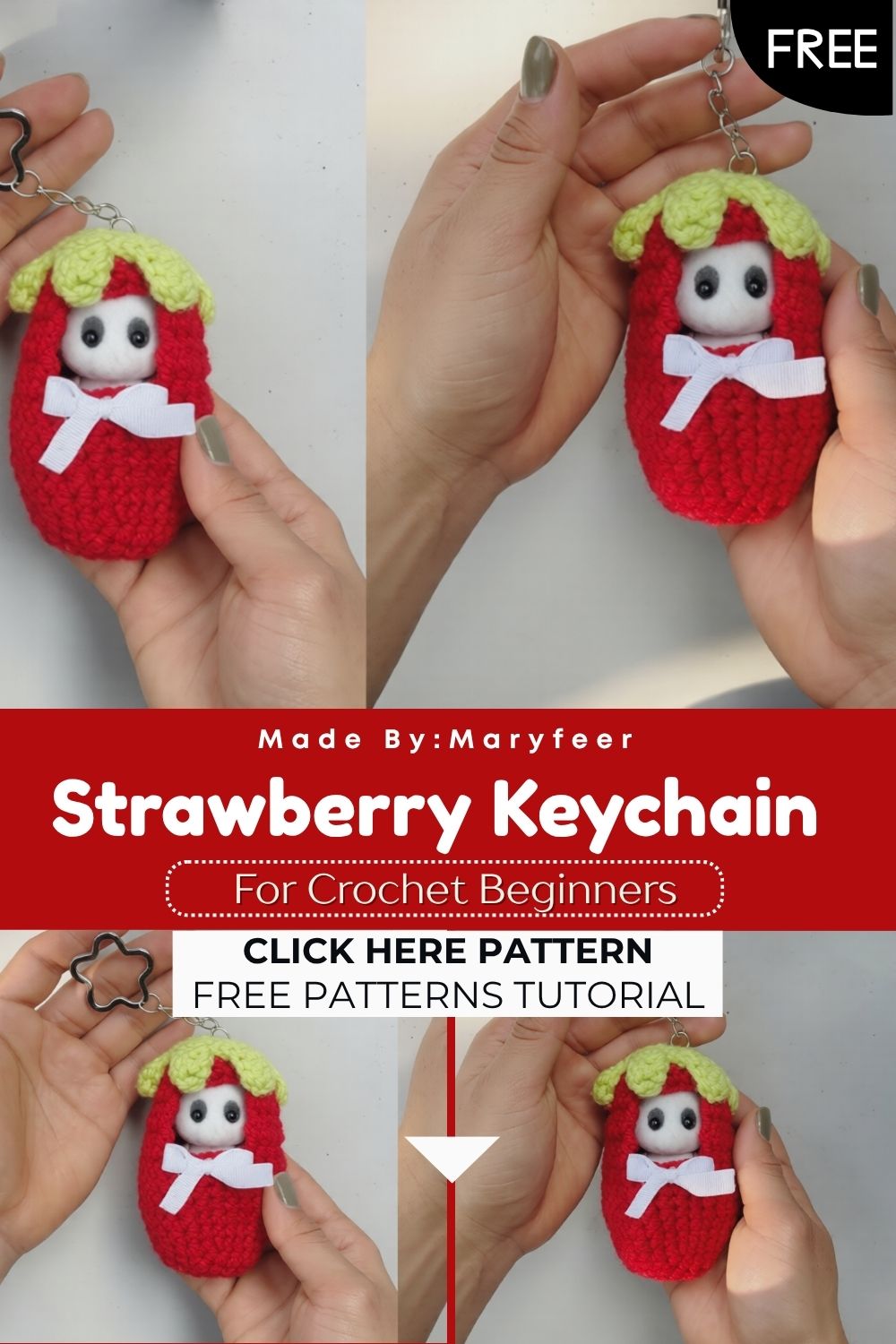 Gorgeous Crochet Strawberry Keychain Amigurumi Pattern