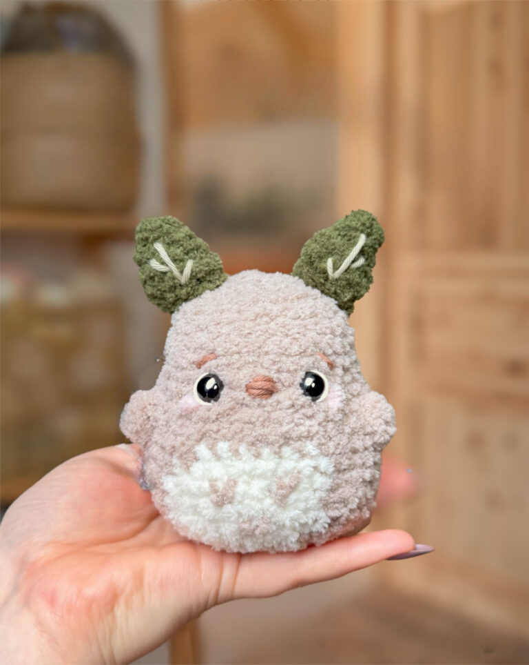 Handcrafted Crochet Fluffy Totoro Amigurumi with Leaf Ears