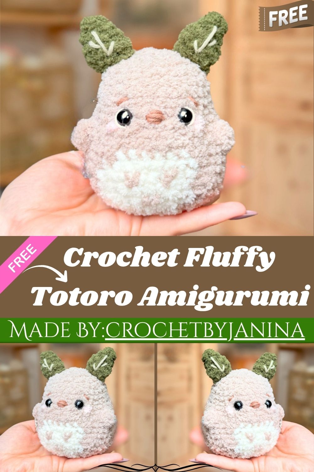 Handcrafted Crochet Fluffy Totoro Amigurumi with Leaf Ears