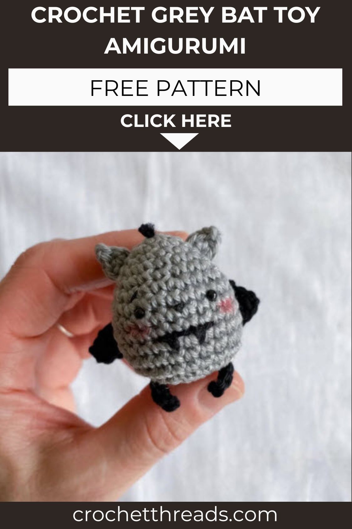 Humble Crochet Grey Bat Toy Amigurumi Free Pattern
