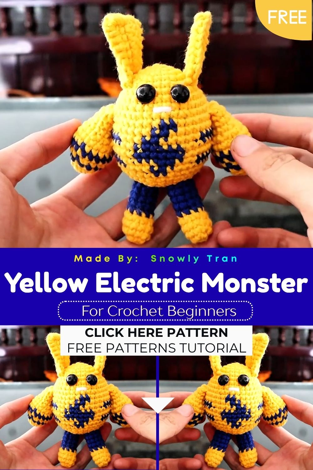 Luxurious Crochet Yellow Electric Monster Amigurumi Free Pattern